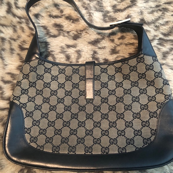 Gucci Authentic Jackie-O Handbag Tan/Black GG Mono - Picture 2 of 4